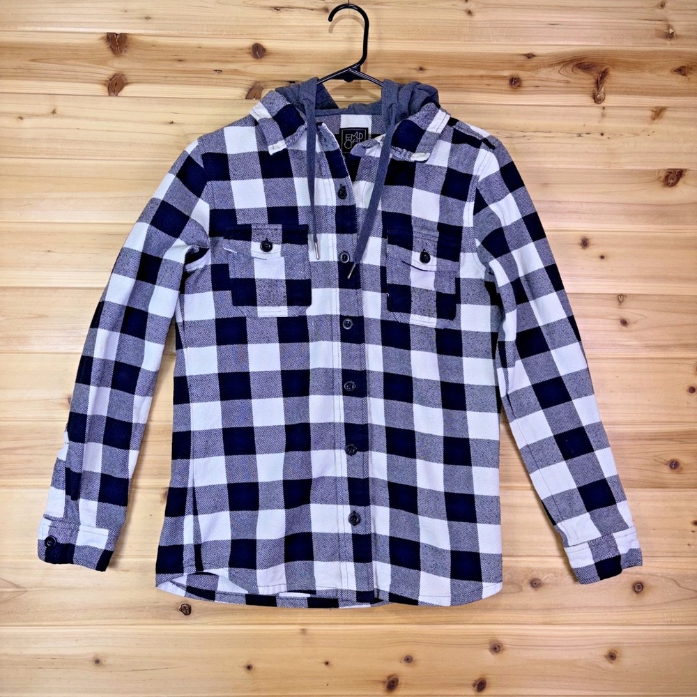 Empyre Hoodie Mens Small Black & White Plaid Hooded Long Sleeve Button Up Jacket